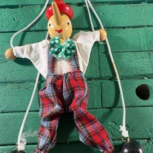 Plaid Pinocchio Doll with Polka Dot Bow Tie